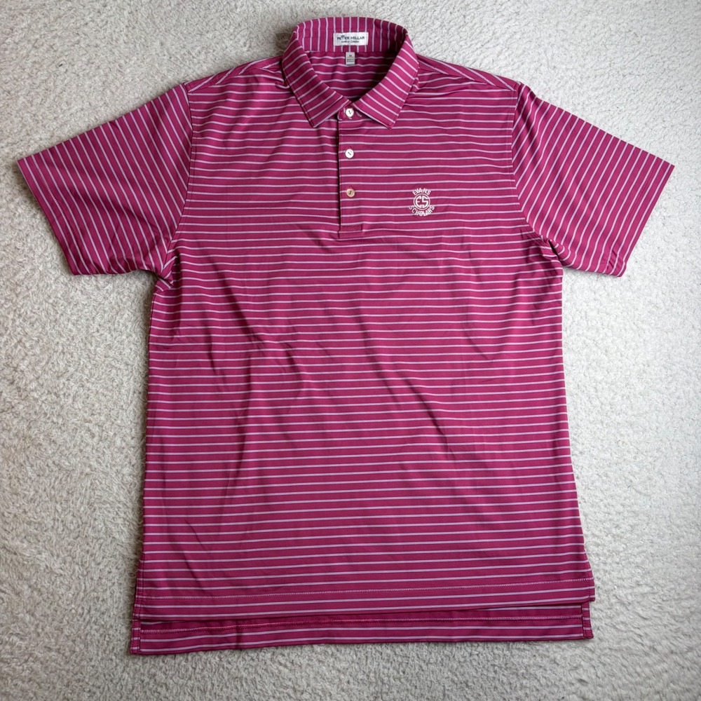 Peter Millar Summer Comfort Mens Pink Striped Evans Scholars Golf Polo Shirt M